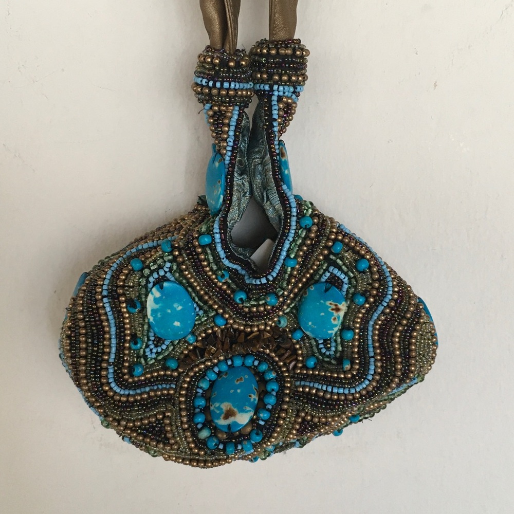 Beaded Turquoise Accent Wristlet - Women Bags